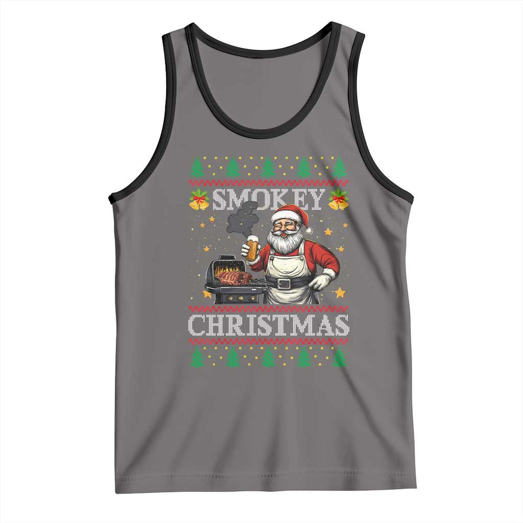 Funny Xmas Grilling Tank Top Smokey Christmas BBQ Santa Grill Roast On Smoker TS09 Deep Heather Black Print Your Wear