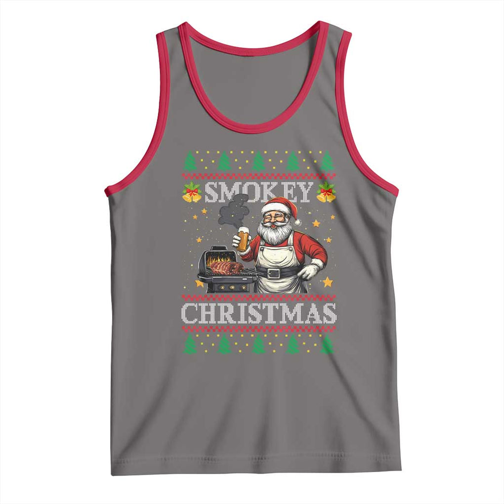 Funny Xmas Grilling Tank Top Smokey Christmas BBQ Santa Grill Roast On Smoker TS09 Deep Heather Red Print Your Wear