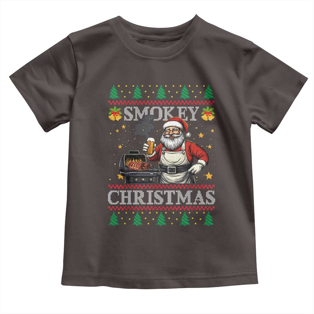 Funny Xmas Grilling Toddler T Shirt Smokey Christmas BBQ Santa Grill Roast On Smoker TS09 Dark Chocolate Print Your Wear