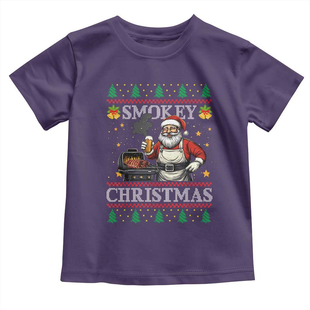 Funny Xmas Grilling Toddler T Shirt Smokey Christmas BBQ Santa Grill Roast On Smoker TS09 Purple Print Your Wear