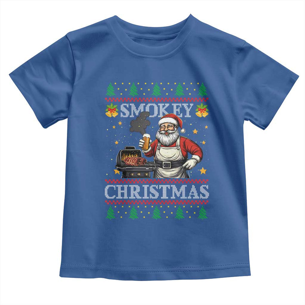 Funny Xmas Grilling Toddler T Shirt Smokey Christmas BBQ Santa Grill Roast On Smoker TS09 Royal Blue Print Your Wear
