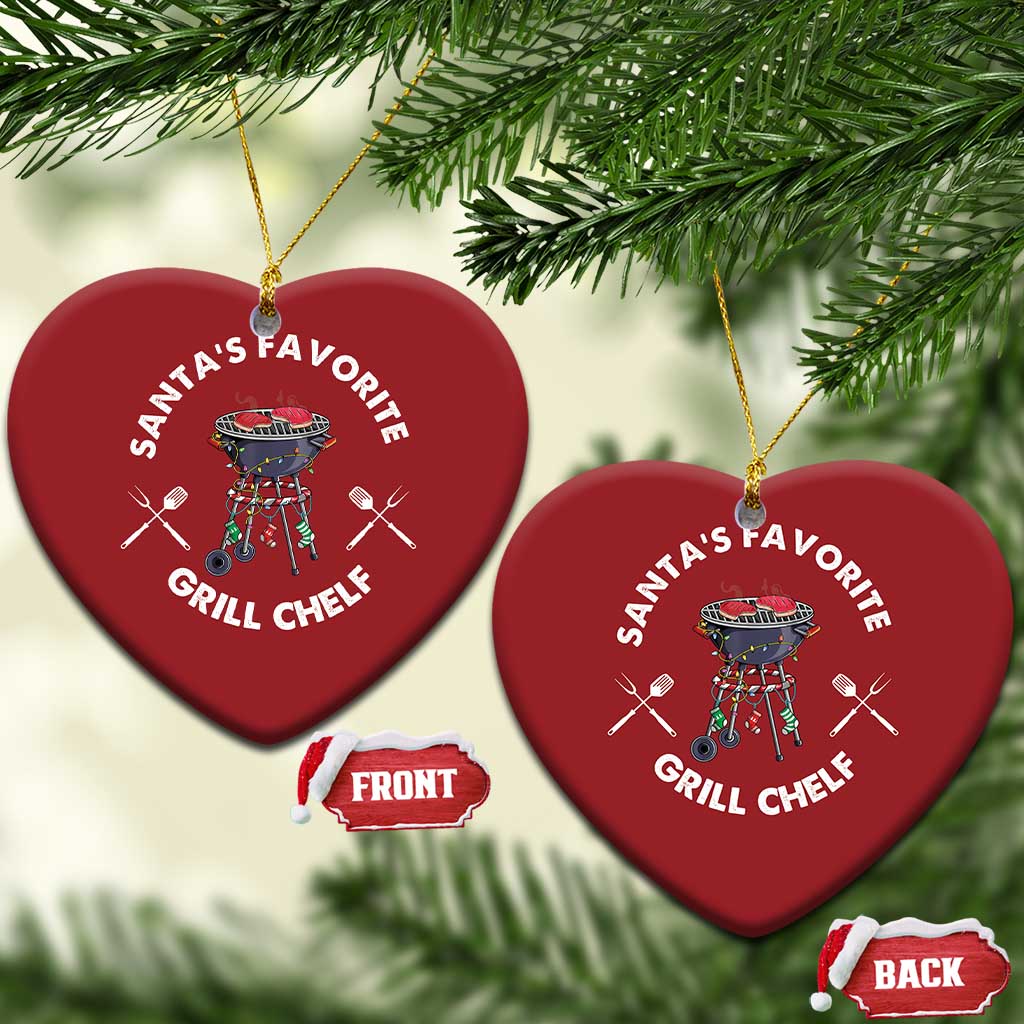 Funny Xmas Grilling Christmas Ornament Santa's Favorite Grill Chelf BBQ TS09 Heart Red Print Your Wear