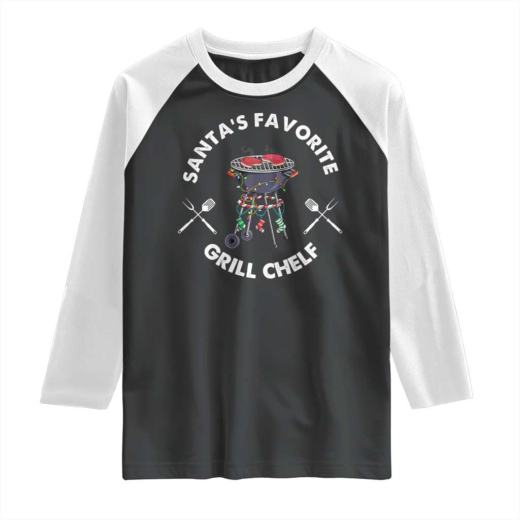 Funny Xmas Grilling Raglan Shirt Santa's Favorite Grill Chelf BBQ TS09 Black White Print Your Wear