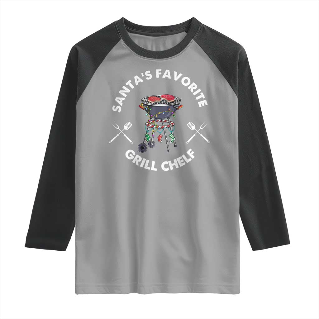 Funny Xmas Grilling Raglan Shirt Santa's Favorite Grill Chelf BBQ TS09 Sport Gray Black Print Your Wear