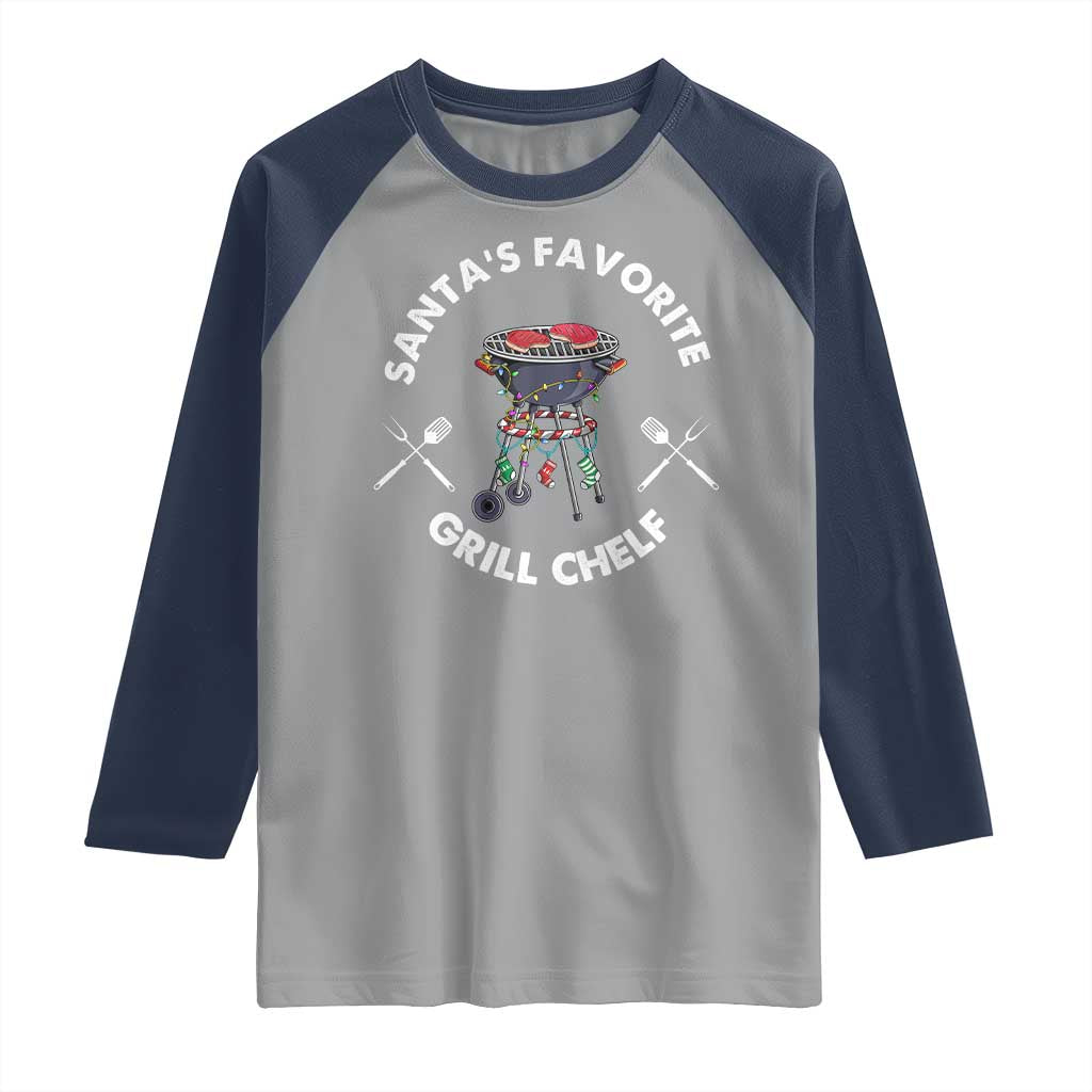 Funny Xmas Grilling Raglan Shirt Santa's Favorite Grill Chelf BBQ TS09 Sport Gray Navy Print Your Wear