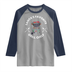 Funny Xmas Grilling Raglan Shirt Santa's Favorite Grill Chelf BBQ TS09 Sport Gray Navy Print Your Wear