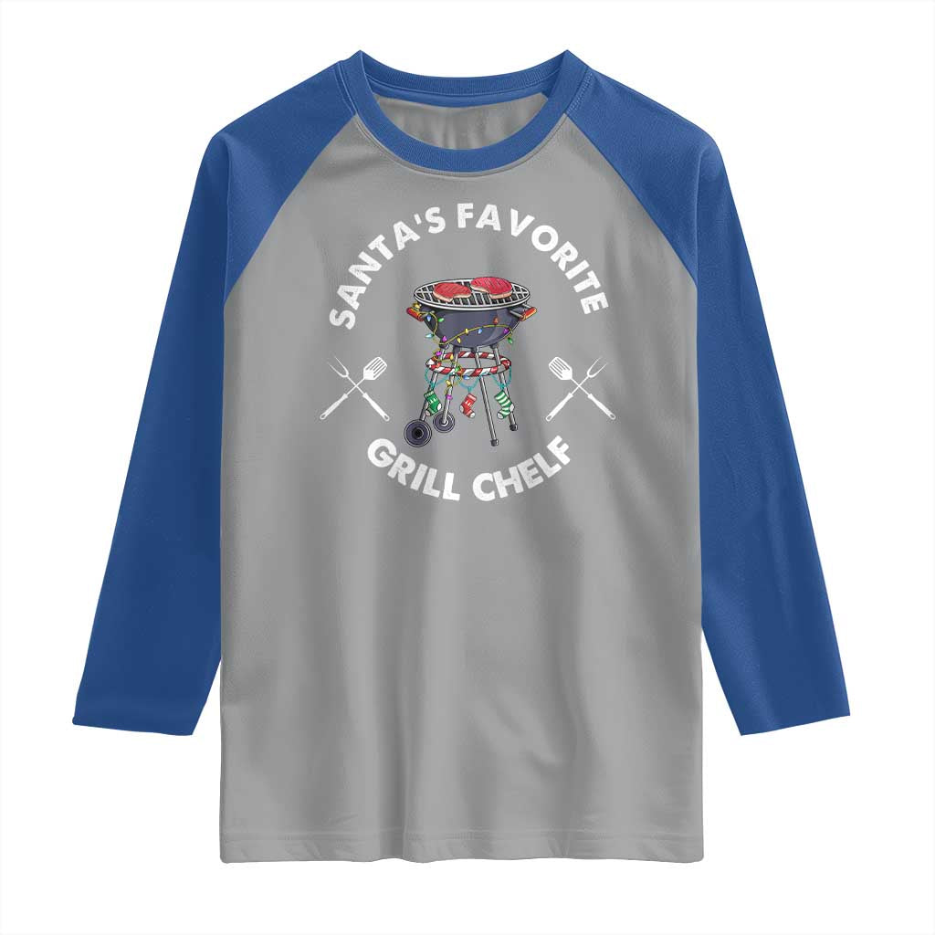 Funny Xmas Grilling Raglan Shirt Santa's Favorite Grill Chelf BBQ TS09 Sport Gray Royal Print Your Wear