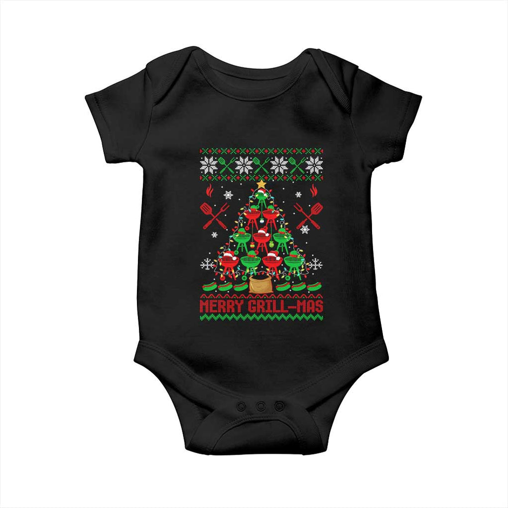 Funny Xmas Grilling Baby Onesie Merry Grill Mas Santa Grilling BBQ Smoking Meat TS09 Black Print Your Wear