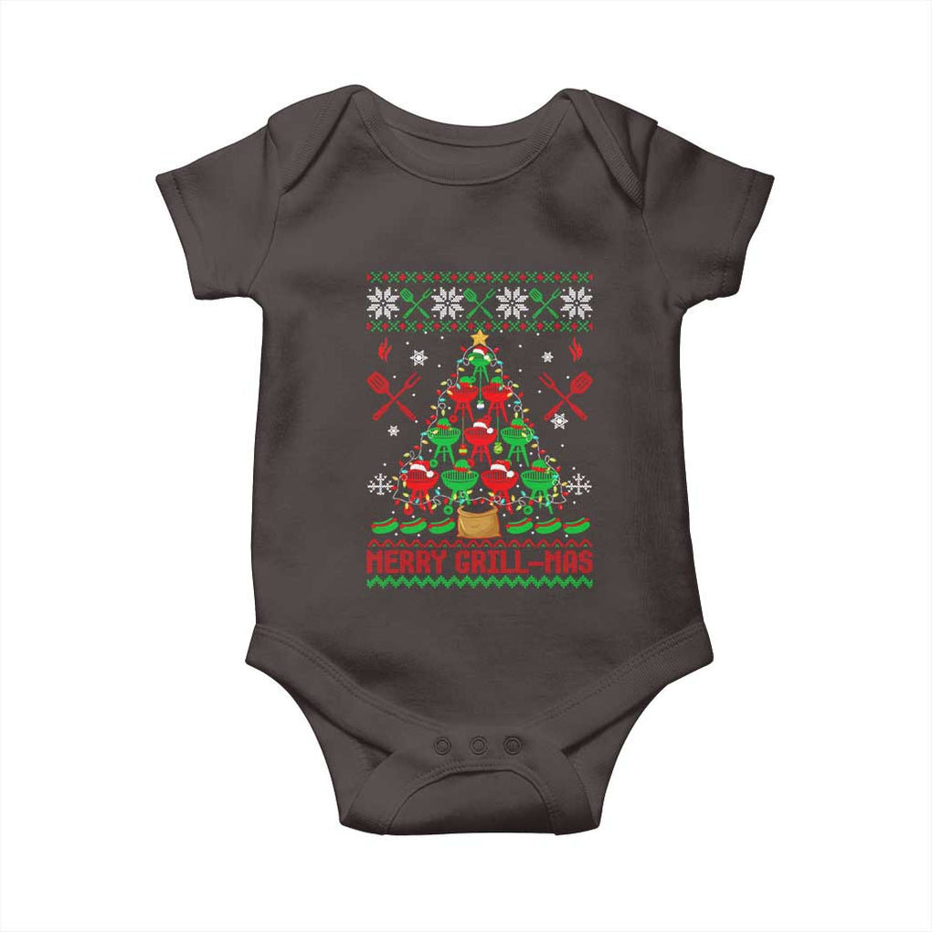Funny Xmas Grilling Baby Onesie Merry Grill Mas Santa Grilling BBQ Smoking Meat TS09 Dark Chocolate Print Your Wear