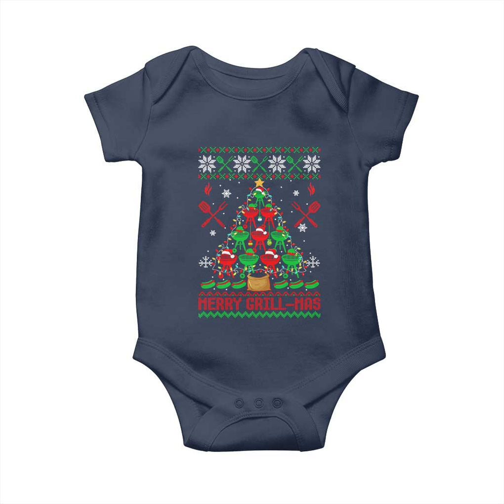 Funny Xmas Grilling Baby Onesie Merry Grill Mas Santa Grilling BBQ Smoking Meat TS09 Navy Print Your Wear