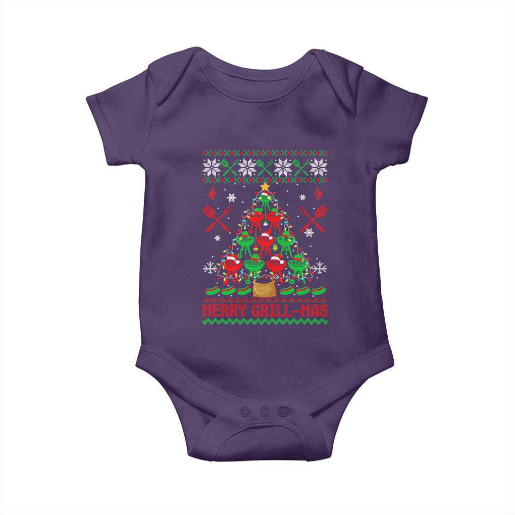 Funny Xmas Grilling Baby Onesie Merry Grill Mas Santa Grilling BBQ Smoking Meat TS09 Purple Print Your Wear