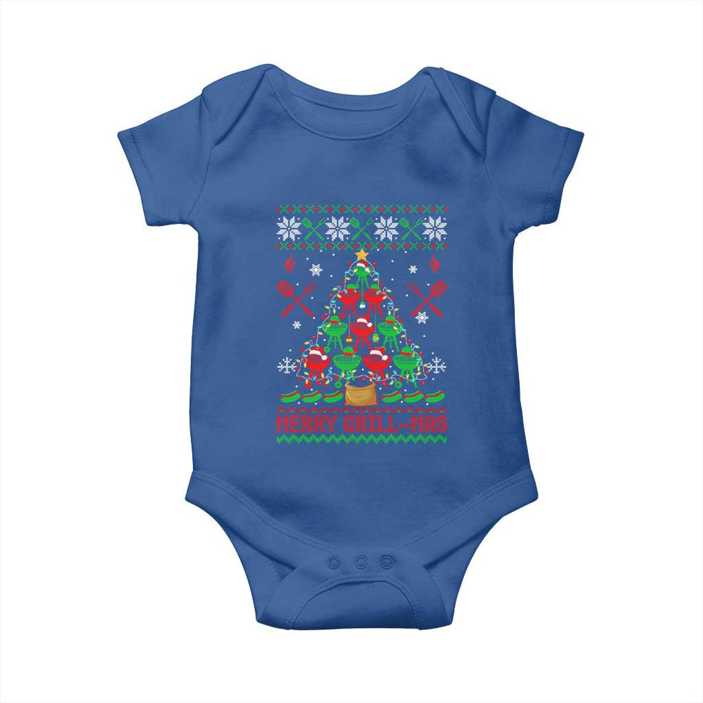 Funny Xmas Grilling Baby Onesie Merry Grill Mas Santa Grilling BBQ Smoking Meat TS09 Royal Blue Print Your Wear