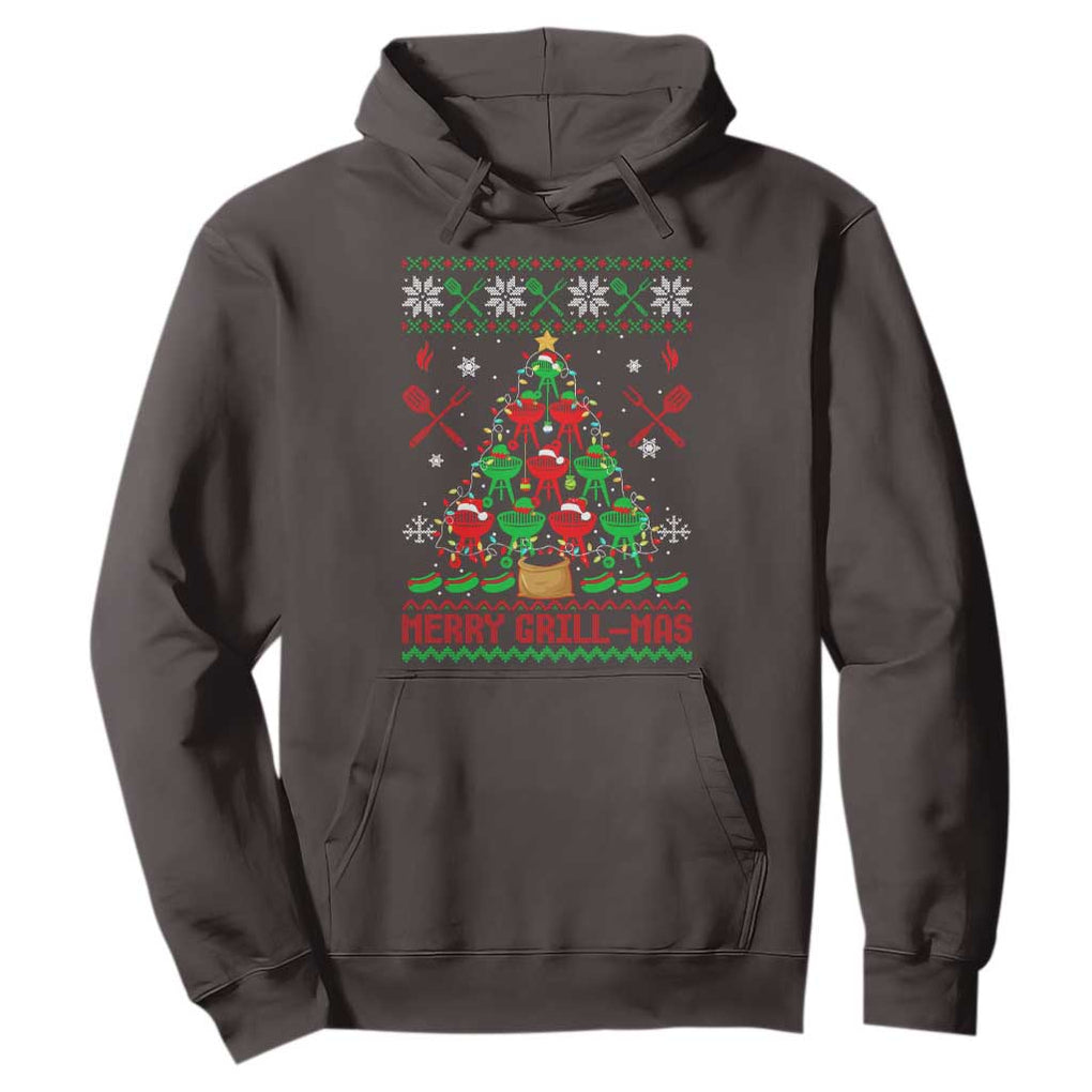 Funny Xmas Grilling Hoodie Merry Grill Mas Santa Grilling BBQ Smoking Meat TS09 Dark Chocolate Print Your Wear