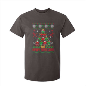 Funny Xmas Grilling T Shirt For Kid Merry Grill Mas Santa Grilling BBQ Smoking Meat TS09 Dark Chocolate Print Your Wear