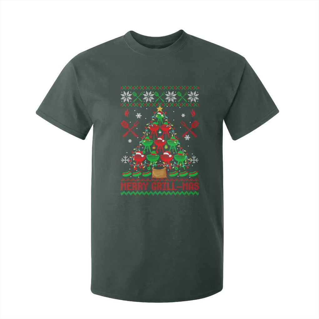 Funny Xmas Grilling T Shirt For Kid Merry Grill Mas Santa Grilling BBQ Smoking Meat TS09 Dark Forest Green Print Your Wear