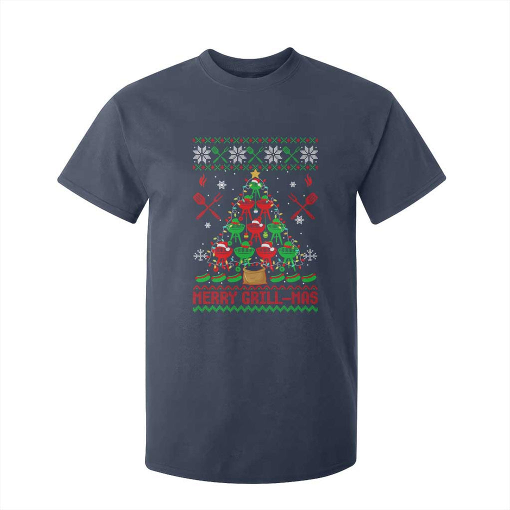 Funny Xmas Grilling T Shirt For Kid Merry Grill Mas Santa Grilling BBQ Smoking Meat TS09 Navy Print Your Wear