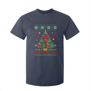 Funny Xmas Grilling T Shirt For Kid Merry Grill Mas Santa Grilling BBQ Smoking Meat TS09 Navy Print Your Wear
