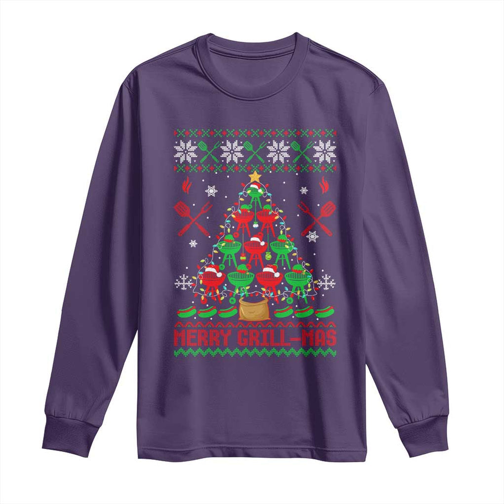 Funny Xmas Grilling Long Sleeve Shirt Merry Grill Mas Santa Grilling BBQ Smoking Meat TS09 Purple Print Your Wear
