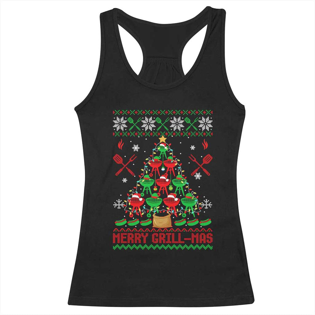 Funny Xmas Grilling Racerback Tank Top Merry Grill Mas Santa Grilling BBQ Smoking Meat TS09 Black Print Your Wear