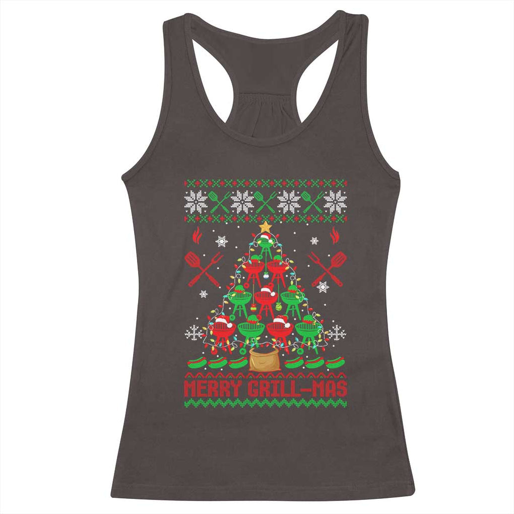 Funny Xmas Grilling Racerback Tank Top Merry Grill Mas Santa Grilling BBQ Smoking Meat TS09 Dark Chocolate Print Your Wear