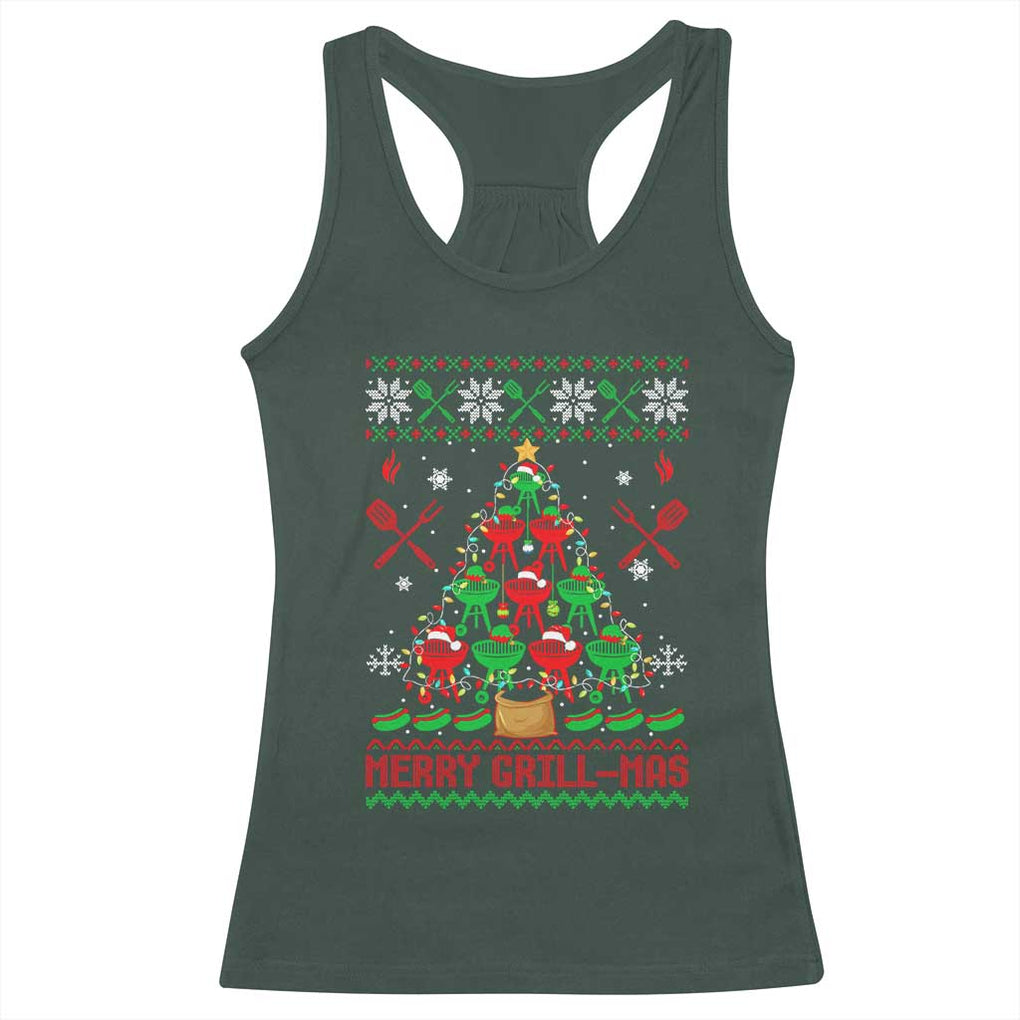 Funny Xmas Grilling Racerback Tank Top Merry Grill Mas Santa Grilling BBQ Smoking Meat TS09 Dark Forest Green Print Your Wear