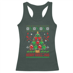 Funny Xmas Grilling Racerback Tank Top Merry Grill Mas Santa Grilling BBQ Smoking Meat TS09 Dark Forest Green Print Your Wear