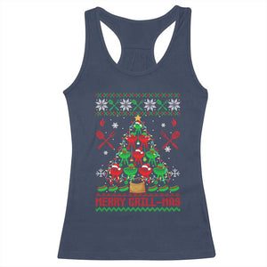 Funny Xmas Grilling Racerback Tank Top Merry Grill Mas Santa Grilling BBQ Smoking Meat TS09 Navy Print Your Wear