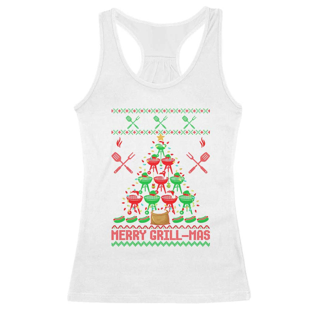 Funny Xmas Grilling Racerback Tank Top Merry Grill Mas Santa Grilling BBQ Smoking Meat TS09 White Print Your Wear