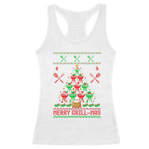 Funny Xmas Grilling Racerback Tank Top Merry Grill Mas Santa Grilling BBQ Smoking Meat TS09 White Print Your Wear