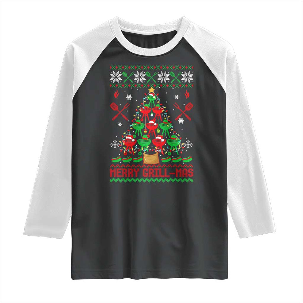 Funny Xmas Grilling Raglan Shirt Merry Grill Mas Santa Grilling BBQ Smoking Meat TS09 Black White Print Your Wear