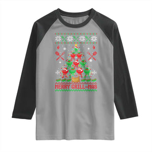Funny Xmas Grilling Raglan Shirt Merry Grill Mas Santa Grilling BBQ Smoking Meat TS09 Sport Gray Black Print Your Wear