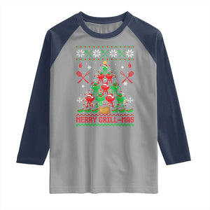 Funny Xmas Grilling Raglan Shirt Merry Grill Mas Santa Grilling BBQ Smoking Meat TS09 Sport Gray Navy Print Your Wear