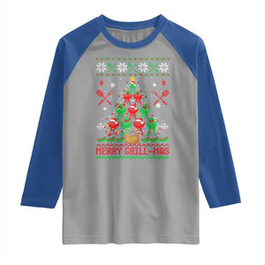 Funny Xmas Grilling Raglan Shirt Merry Grill Mas Santa Grilling BBQ Smoking Meat TS09 Sport Gray Royal Print Your Wear
