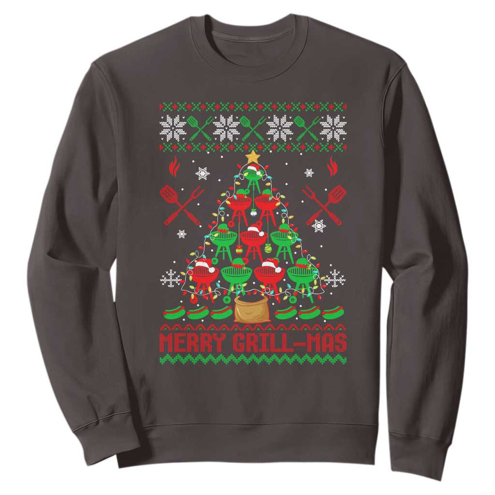 Funny Xmas Grilling Sweatshirt Merry Grill Mas Santa Grilling BBQ Smoking Meat TS09 Dark Chocolate Print Your Wear