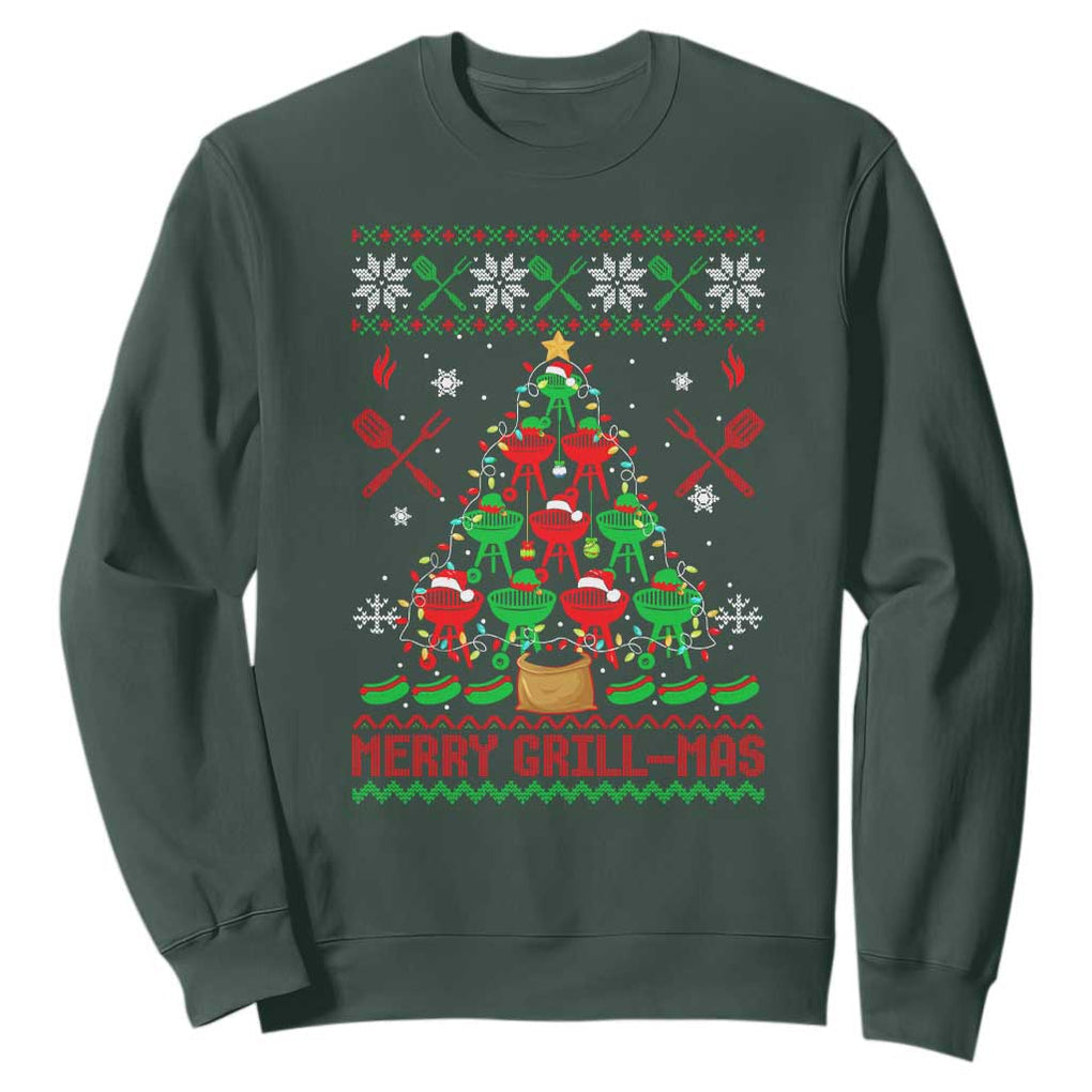 Funny Xmas Grilling Sweatshirt Merry Grill Mas Santa Grilling BBQ Smoking Meat TS09 Dark Forest Green Print Your Wear