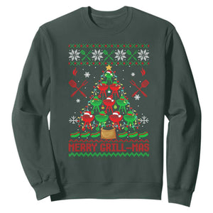 Funny Xmas Grilling Sweatshirt Merry Grill Mas Santa Grilling BBQ Smoking Meat TS09 Dark Forest Green Print Your Wear