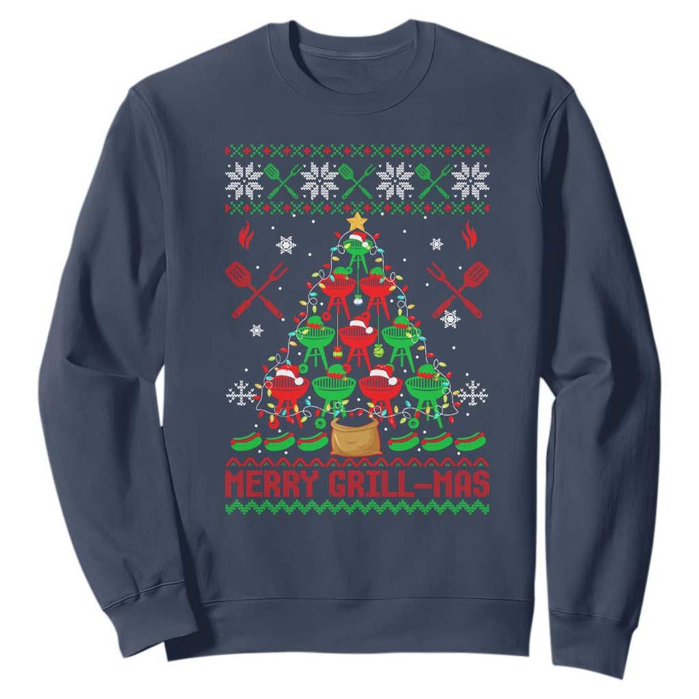 Funny Xmas Grilling Sweatshirt Merry Grill Mas Santa Grilling BBQ Smoking Meat TS09 Navy Print Your Wear
