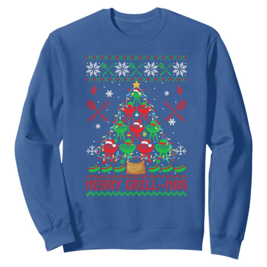 Funny Xmas Grilling Sweatshirt Merry Grill Mas Santa Grilling BBQ Smoking Meat TS09 Royal Blue Print Your Wear