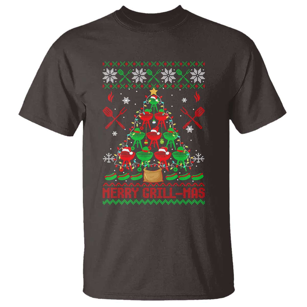 Funny Xmas Grilling T Shirt Merry Grill Mas Santa Grilling BBQ Smoking Meat TS09 Dark Chocolate Print Your Wear