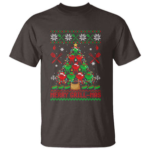 Funny Xmas Grilling T Shirt Merry Grill Mas Santa Grilling BBQ Smoking Meat TS09 Dark Chocolate Print Your Wear
