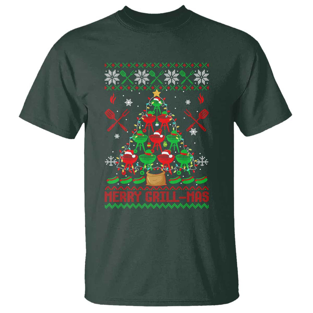 Funny Xmas Grilling T Shirt Merry Grill Mas Santa Grilling BBQ Smoking Meat TS09 Dark Forest Green Print Your Wear