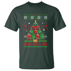 Funny Xmas Grilling T Shirt Merry Grill Mas Santa Grilling BBQ Smoking Meat TS09 Dark Forest Green Print Your Wear