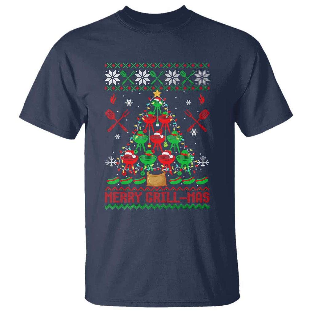 Funny Xmas Grilling T Shirt Merry Grill Mas Santa Grilling BBQ Smoking Meat TS09 Navy Print Your Wear