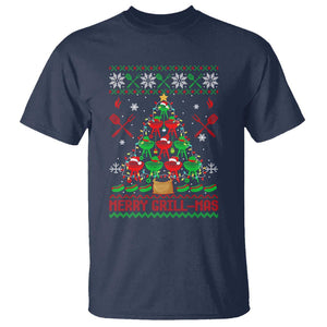 Funny Xmas Grilling T Shirt Merry Grill Mas Santa Grilling BBQ Smoking Meat TS09 Navy Print Your Wear
