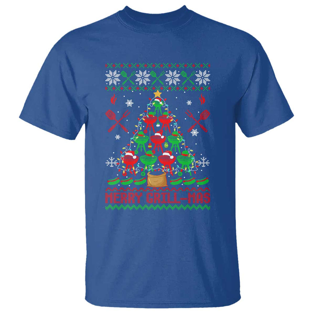 Funny Xmas Grilling T Shirt Merry Grill Mas Santa Grilling BBQ Smoking Meat TS09 Royal Blue Print Your Wear