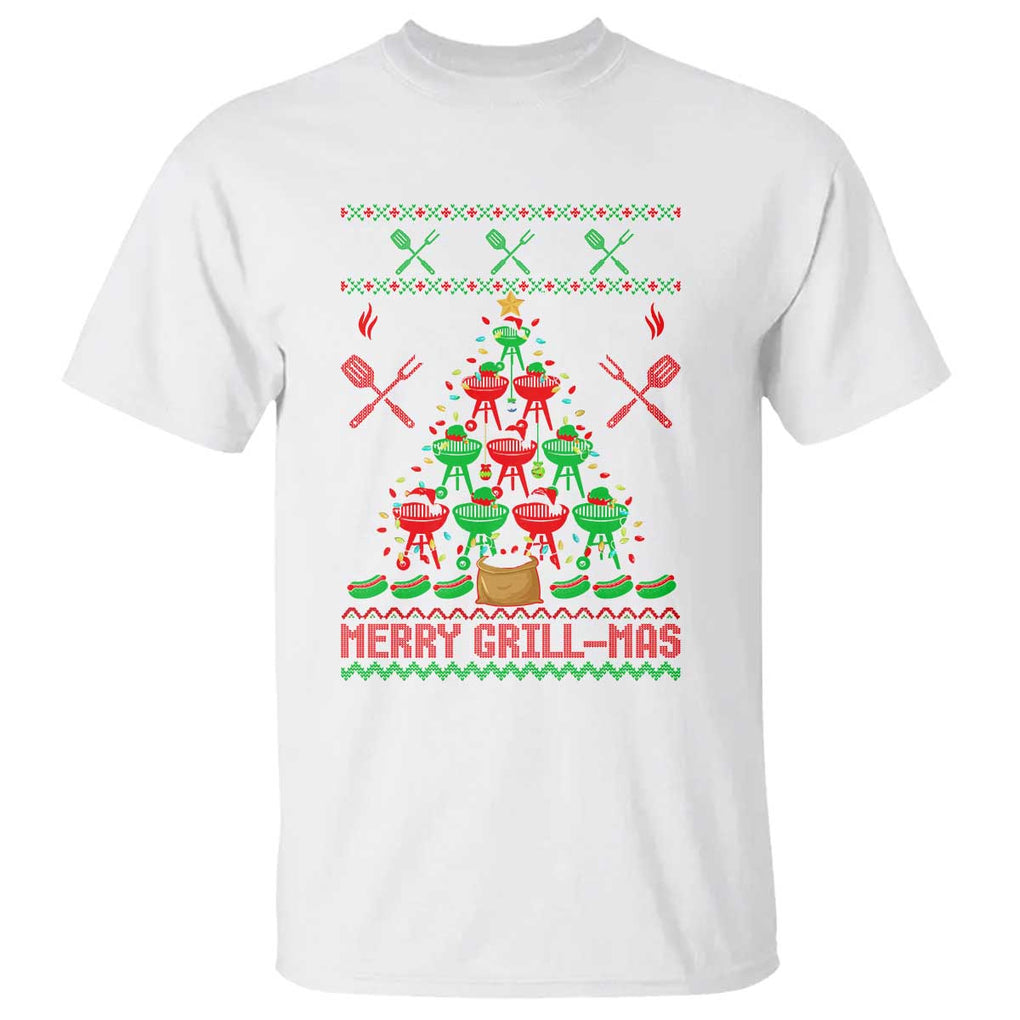 Funny Xmas Grilling T Shirt Merry Grill Mas Santa Grilling BBQ Smoking Meat TS09 White Print Your Wear