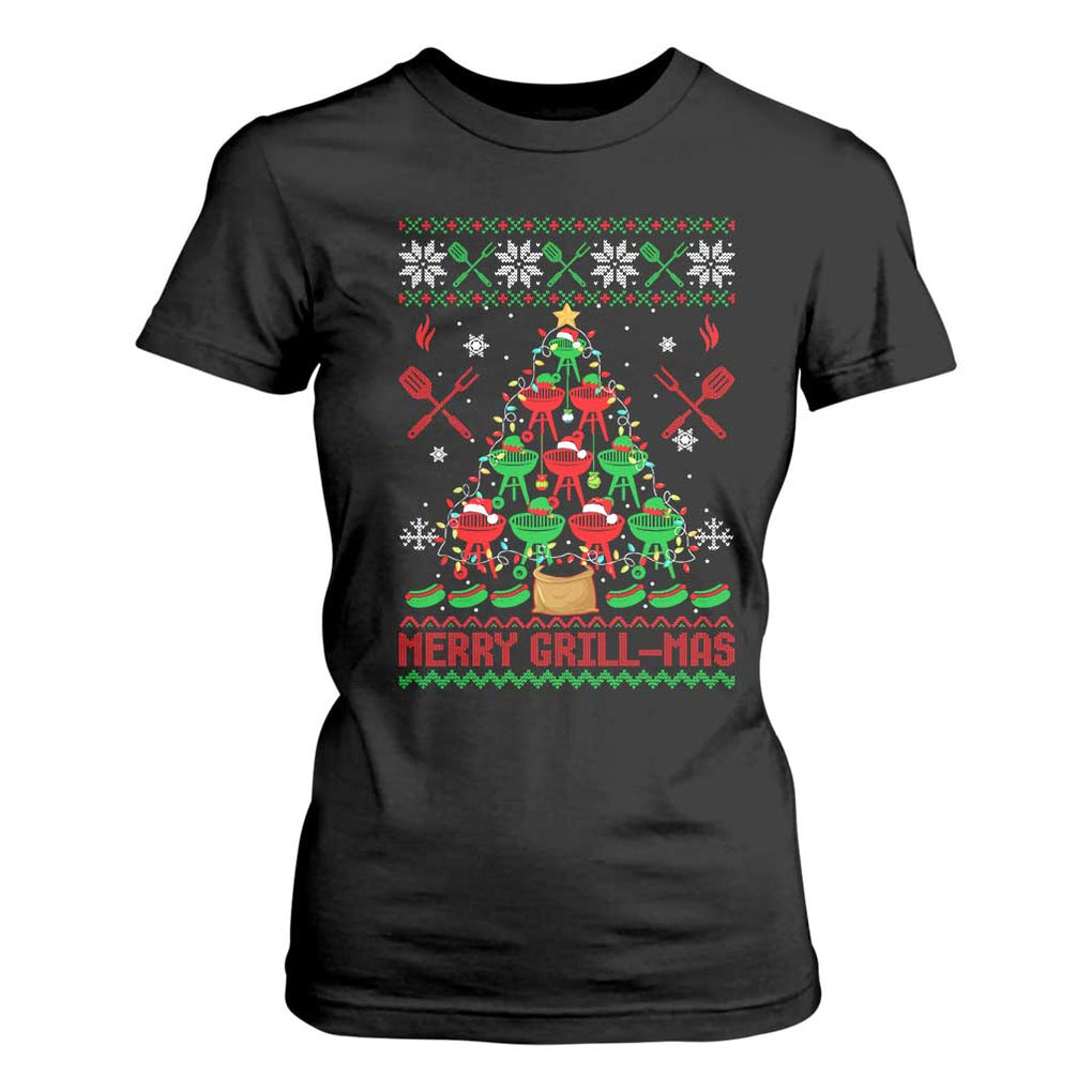Funny Xmas Grilling T Shirt For Women Merry Grill Mas Santa Grilling BBQ Smoking Meat TS09 Black Print Your Wear
