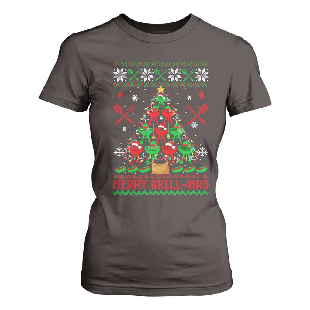 Funny Xmas Grilling T Shirt For Women Merry Grill Mas Santa Grilling BBQ Smoking Meat TS09 Dark Chocolate Print Your Wear