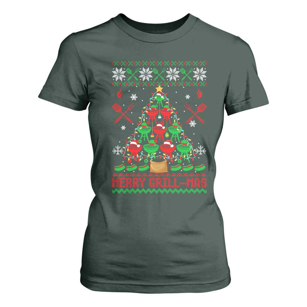 Funny Xmas Grilling T Shirt For Women Merry Grill Mas Santa Grilling BBQ Smoking Meat TS09 Dark Forest Green Print Your Wear