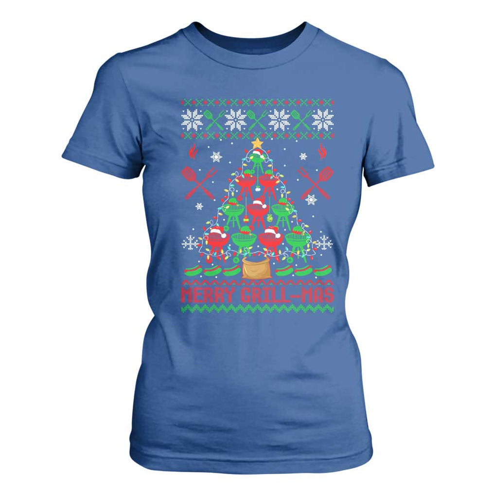 Funny Xmas Grilling T Shirt For Women Merry Grill Mas Santa Grilling BBQ Smoking Meat TS09 Royal Blue Print Your Wear